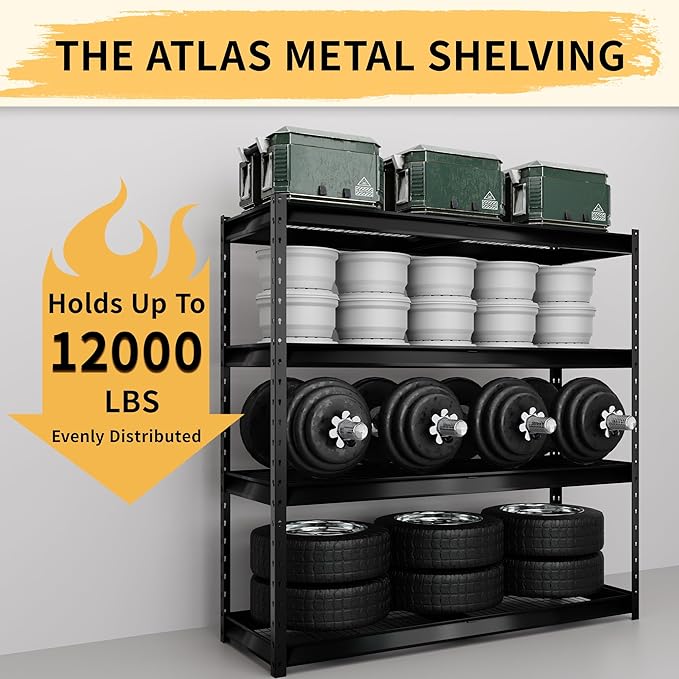 Shuntong The Atlas 72" W Metal Garage Shelving Unit Load 12000 Lbs, Heavy Duty Storage Rack, Adjustable Industrial Shelves for Warehouse Shop Basement, 72" W x 24" D x 72" H, Grey