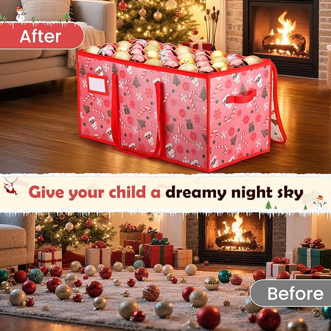 Plastic Christmas Ornament Storage Box with Adjustable Dividers, Waterproof Christmas Storage Containers Keep 128 Capacity, Dual Zippers, Ornament Organizer to Store Holiday Decor-Gloves