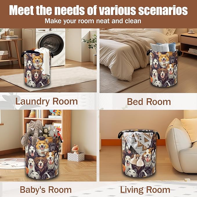 Laundry Hamper,Cute Dogs Collapsible Laundry Baskets Waterproof Oxford Cloth With Handles,Clothes Storage Bucket Toy Organizer For Bathroom/Nursery/Bedroom 16" x 20.8"