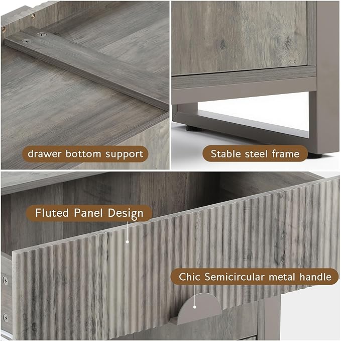 Fluted Dresser for Bedroom with 8 Drawers, 50" Wide Chest of Drawers with Raised H Legs and Curved Profile Design, Wood Closet Clothes Storage Organizer for Bedroom, Hallway, Grey