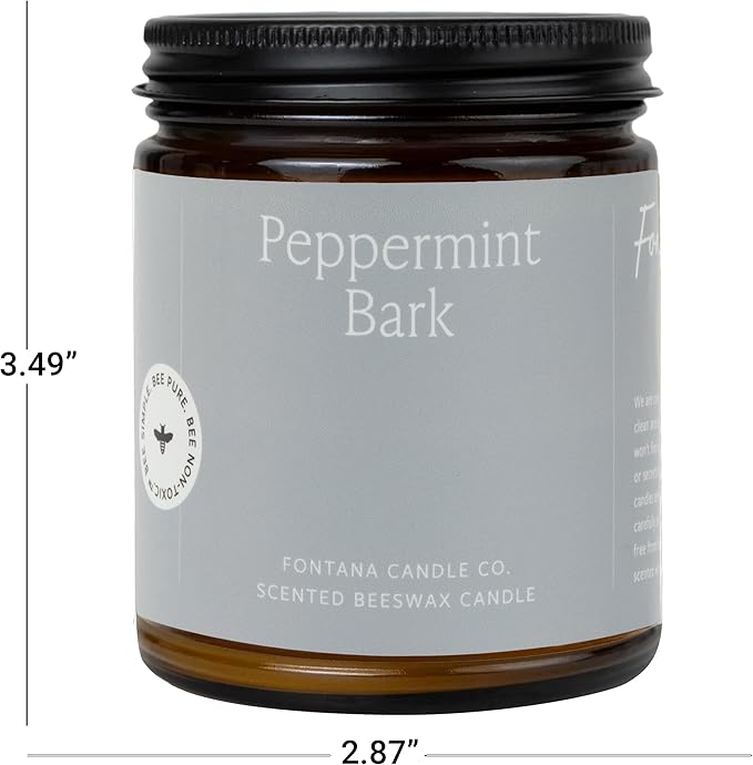 Fontana Candle Co Wood Wick Beeswax Jar Candles, Peppermint Bark - Made with Coconut Oil & Pure Essential Oils – Clean Burn, Long Lasting and Non-Toxic Candles for Home & Room Decor
