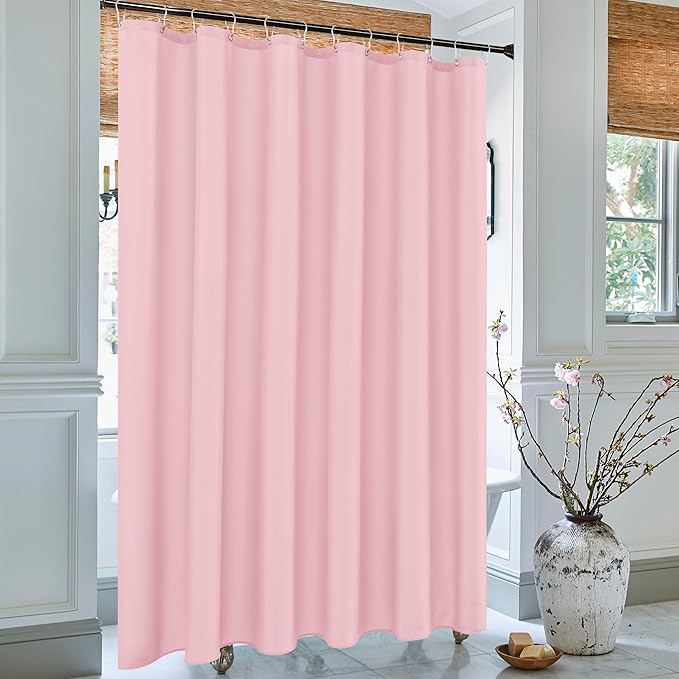 Biscaynebay Hotel Quality Fabric Shower Curtain Extra Long Liners 72" Width by 84" Length, Pink Water Resistant Bathroom Curtains Rust Resistant Grommets & Weighted Bottom Hem Machine Washable