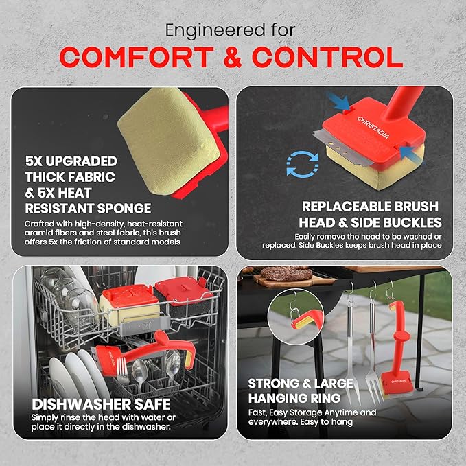 Grill Brush Bristle Free for Outdoor Grill + 2 Replaceable Heads Safe Grill Cleaner – Ultimate BBQ Brush fit Dual Handle/Comfort/Heat Resistant, Grill Scraper for Cast Iron, Stainless-Steel Grates