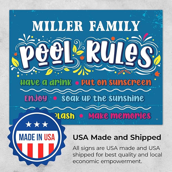 Custom Pool Sign, Pool Rules Make Memories for Pool Decor Sign, 18x24 Inches, Rust Free .063 Aluminum, Fade Resistant, Made in USA by Sigo Signs