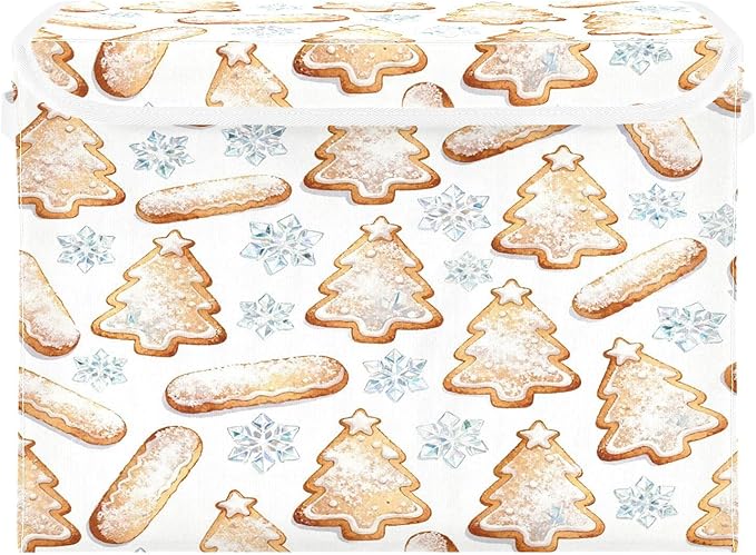 Christmas Tree Cookies Snowflakes Storage Bins with Lids Foldable Storage Basket with Handles Collapsible Large Fabric Organizer Containers for Clothes Shelves Closet Office Home