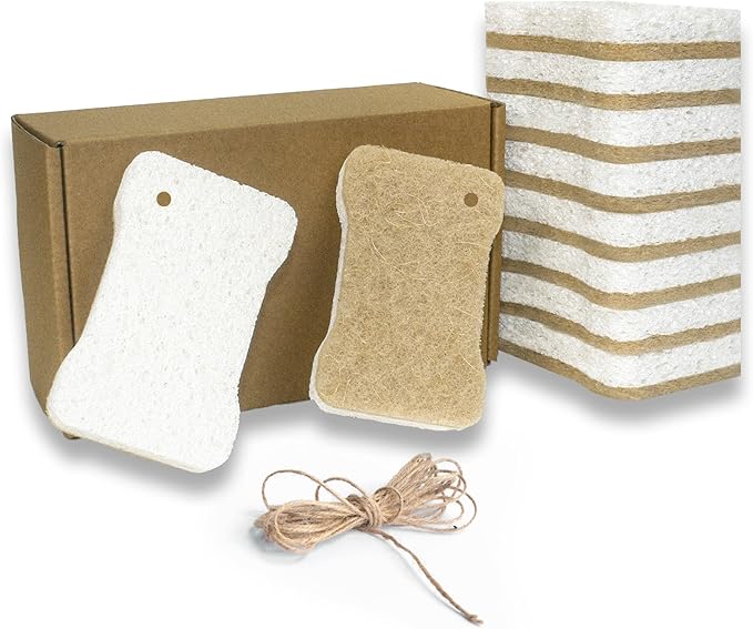 SCHCHNCH Organic Compostable Biodegradable Cellulose Sponges for Cleaning Kitchen Dishes/Sink/Pot/Potato, 10 Pack