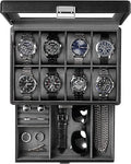 ProCase Watch Box for Men, Jewelry Organizer Box with Drawer, Display Storage Case with Glass Lid -Black, 8 Slot