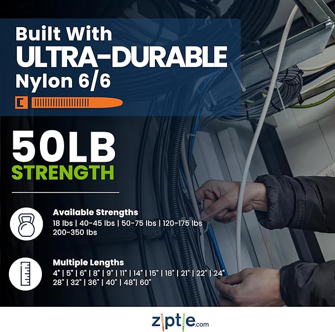 ZipTie.com 8-Inch Natural Zip Ties With Screw Hole - 50-lb Tensile Strength Cord Management & Secure Mounting - UL 21 Listed Tie Wraps - Indoor & Outdoor Multi-Purpose (100-Pack)