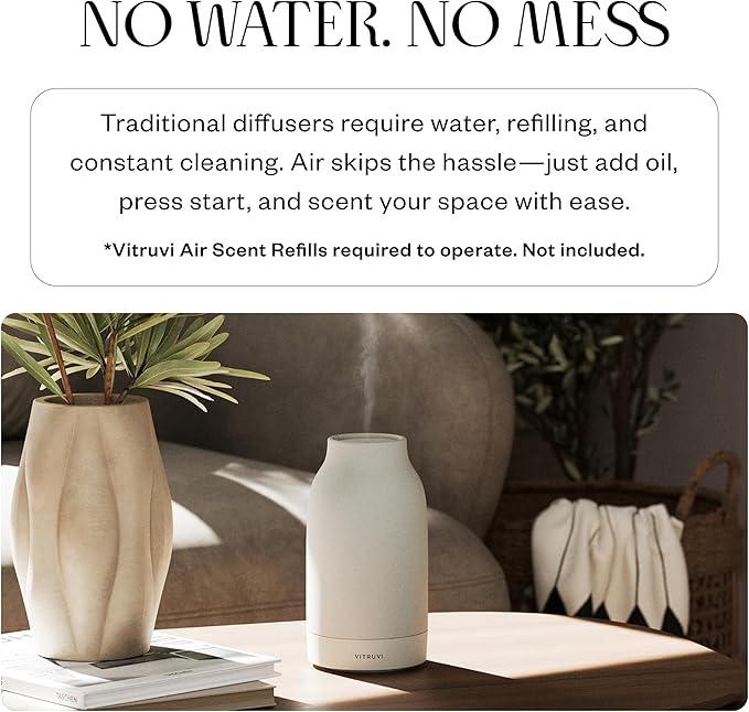 Vitruvi Air Cordless Diffuser – Portable Ultrasonic Aroma Diffuser, Waterless Cold-Air Technology, Up to 18-Hour Runtime, Whole-Room Scent Coverage, Sleek Minimalist Design