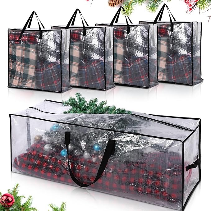 5 Pack Christmas Storage Bags, 7.5 Ft Christmas Tree Large Bag and 25" Garland Wreath Containers Packing Tote Moving Bags with Handle Zipper for Artificial Xmas Tree Wreath Garland
