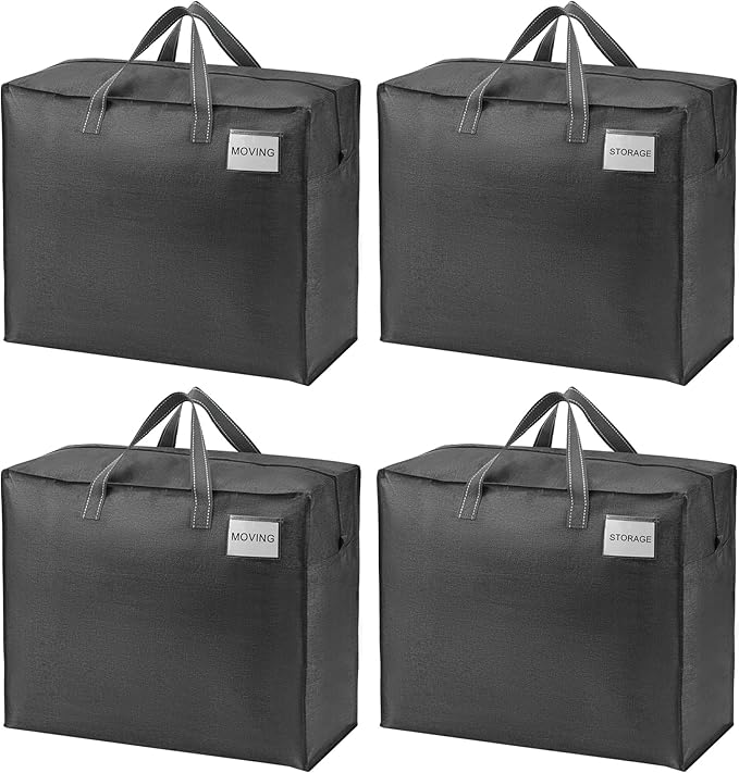 VENO 4 Pack Moving Bags, Christmas Storage Containers, Storage Totes, Zipper On Top, Sturdy, Storage Bags for Camping, Clothes, Bedding, Comforters, Pillows (22 Gallon Dark Gray, 4 Pack)