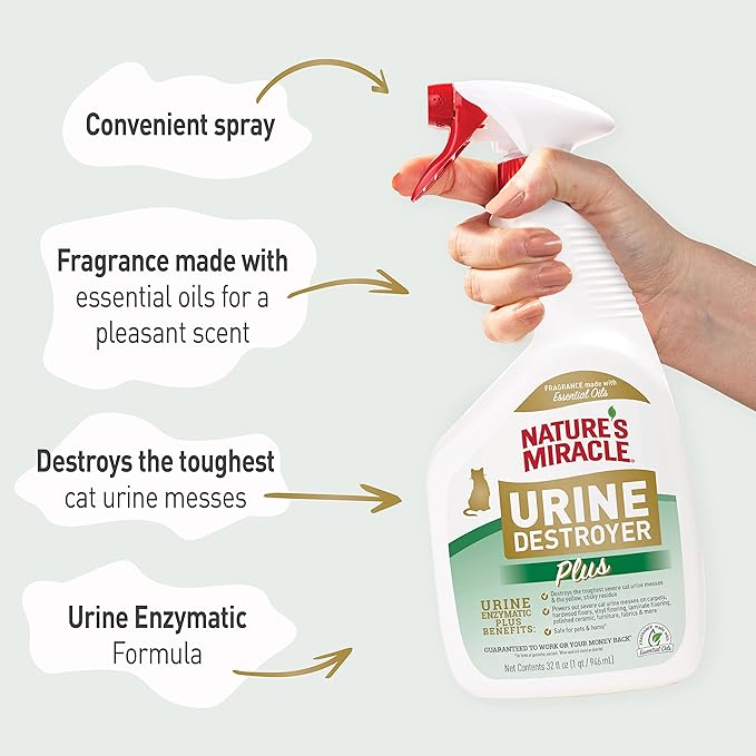 Nature’s Miracle Urine Destroyer Plus Cat, 32 Ounces, Enzymatic Formula, Ready-to-Use (Pack of 12)