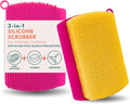 Flickly 3-in-1 Car Wash Sponge with Silicone Scrubber & Squeegee – All-in-One, Non-Scratch, Quick-Dry, Built to Last (Pink+Yellow)