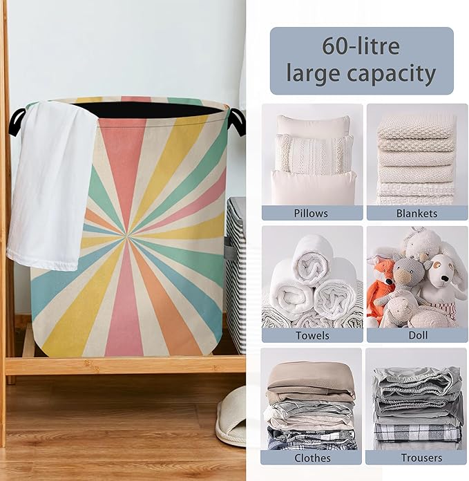 Boho Abstract Geometric Laundry Basket,Foldable with Handles Tote Bag Oxford Cloth for Bathroom Bedroom Dirty Clothes Storage Bucket 16" x 20.8"