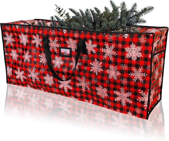 Plastic Waterproof Christmas Tree Bag - Large Storage Box with Reinforced Handles and Dual Zippers for 9ft Artificial Holiday Trees