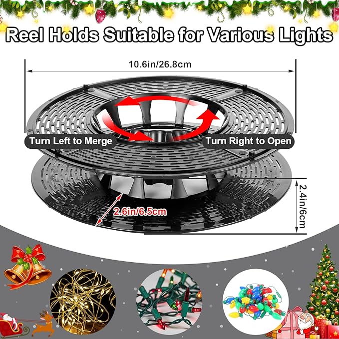 Christmas Light Storage Bag - Tear Proof 600D Oxford Fabric/Internal PVC Material with Reinforced Handles - With 4 Reels Stores up to 500 Ft Holiday Mini Christmas Tree Lights & Extension Cords,Gray