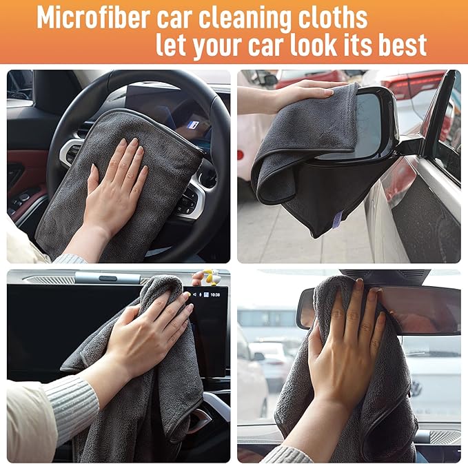 SINLAND Microfiber Car Drying Towels Ultra Absorbent,No Streaks,Scratches, or Water Spots,Wash Cleaning Auto Detailing Towels 380gsm 16inch x 24inch 6 Pack Grey
