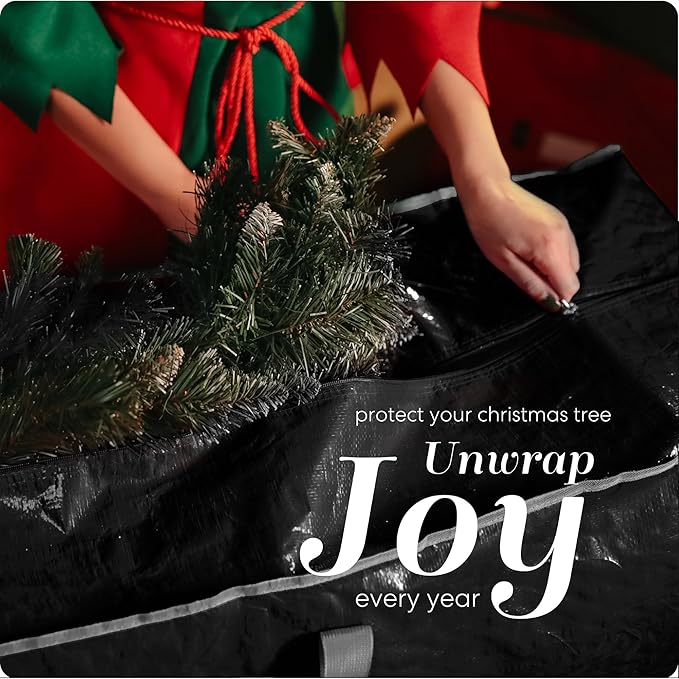 Christmas Tree Storage Bag - Stores 7.5 Foot Artificial Xmas Holiday Tree, Durable Waterproof Material, Zippered Bag, Carry Handles - Protects Against Dust, Insects and Moisture (Black)