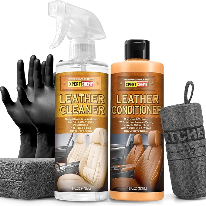 XPERTCHEMY Leather Cleaner and Conditioner Kit, Leather Care for Car Seats, Furniture, Couches, Boots, Bags & More, Safe for Any Color, 2 x 16oz