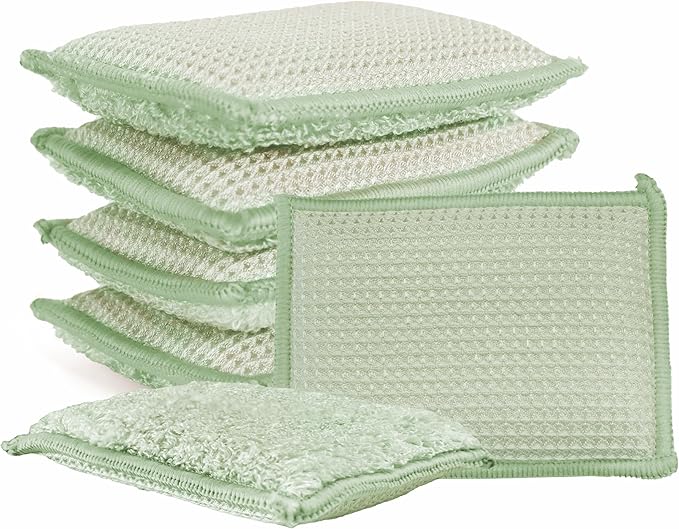 GUOYUANGLO Bamboo Kitchen Sponges Heavy Duty Natural Cleaning Sponges Non-Scratch Dish Sponge for Dishes, Pots and Pans-Green,6 Pack