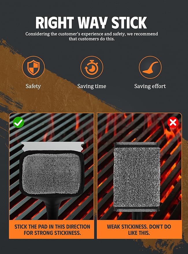 MEKER Grill Brush Bristle Free Replacement Pad, Ultra Safe Cleaning, Grill Cleaner Pad, Grill Brush Replacement Pad, 4 PCS