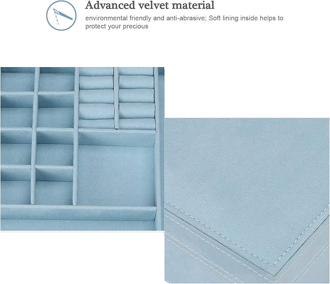ProCase Velvet Jewelry Box Organizer for Women, 2 Layer Jewelry Display Storage Holder Case for Necklace Earrings Bracelets Rings -Blue