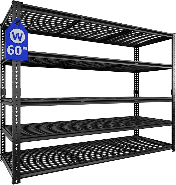 VDEVY 60" W Garage Shelving Heavy Duty, 5-Tier Storage Shelves, 3030LBS Adjustable Metal Shelving Units for Basement, Kitchen, Commercial, Warehouse,Pantry, Black