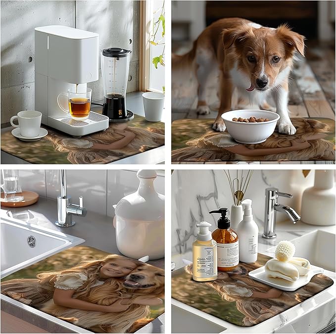 Wnoesat Custom Personalized Dish Drying Mat for Kitchen Counter 18x24 Inch Customized Drying Mats with Picture Text Microfiber Absorbent Dish Drying Pad Custom Image Kitchen Accessories