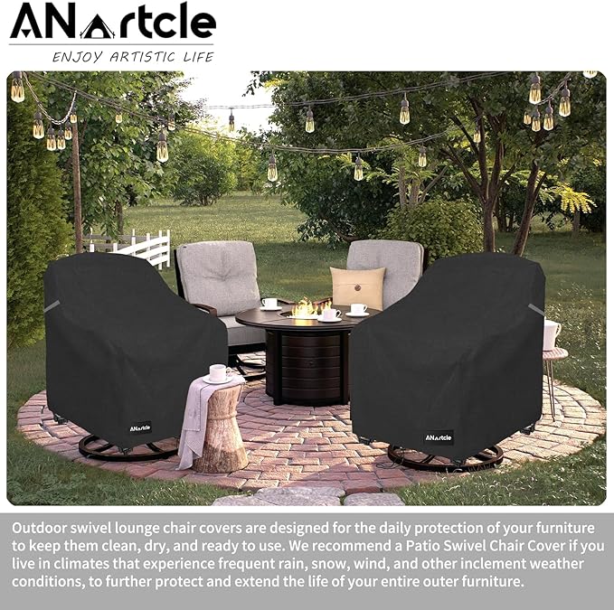 Patio Chair Covers,600D Waterproof Heavy Duty Outdoor Lawn Patio Furniture Covers,Patio Swivel Chair Covers for Outdoor Furniture(35W x 37D x 36H inches) Black
