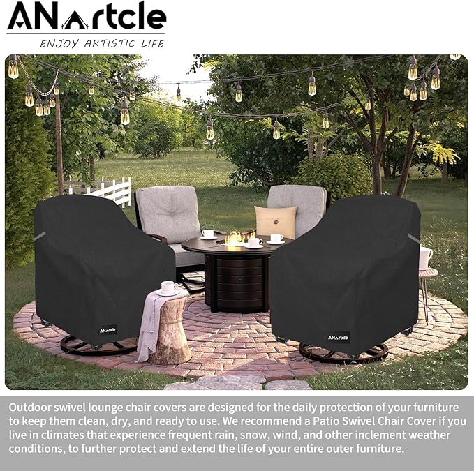 Swivel Patio Chair Covers 2 Pack,Waterproof Heavy Duty Outdoor Chair Covers,Patio Swivel Chair Covers for Outdoor Furniture (30 W x 34 D x 38.5 H inches) Black.