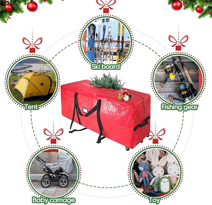 BALEINE 9 ft Rolling Christmas Tree Storage Bag, 3 Swivel Wheels for Easy Moving, Heavy Duty Extra Large Artificial Christmas Tree Bag with Reinforced Carry Handles and Fixed Buckle (Grey)