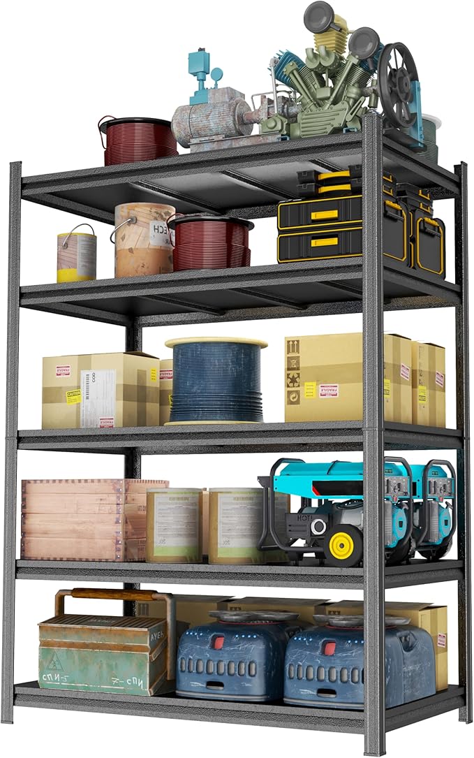 Notmise Garage Shelving Unit, Heavy Duty Metal Adjustable Storage, Steel Shelves, Industrial Shelves for Heavy Tools and Equipment, Ideal for Garage, Basement, Black (5-Tier, 71.2" H x 48" W x 24" D)