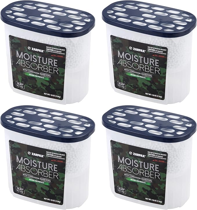 ZARPAX Moisture Absorber Corrosion Inhibitors Gun & Gear 17.6 oz/500g | Removes Moisture, Damp & Humidity | Odor Absorber | Moisture Trap for Bathroom, Closet, Kitchen | Set of 4