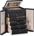 Dajasan Large Jewelry Organizer Box with 5 Drawers, Jewelry Box for Women, 6-Tier Jewelry Storage Organizer with Mirror for Necklace Ring Bracelet Watch, Gift Idea (Black)