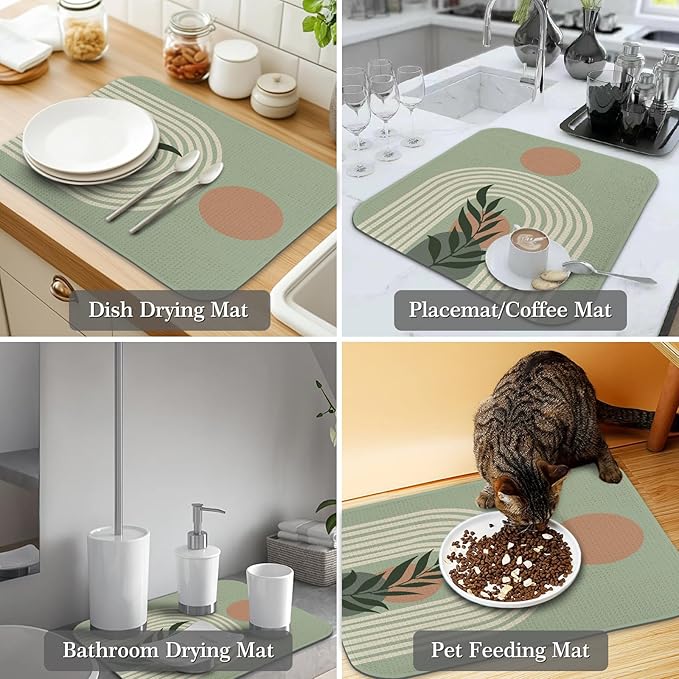 Quick Absorbent Kitchen Drying Mat - Stylish Patterns Dish Drying Mat- 16×18 Inch & 18×24 Inch Kitchen Drainer Mat for Countertops, Dishes & Glassware