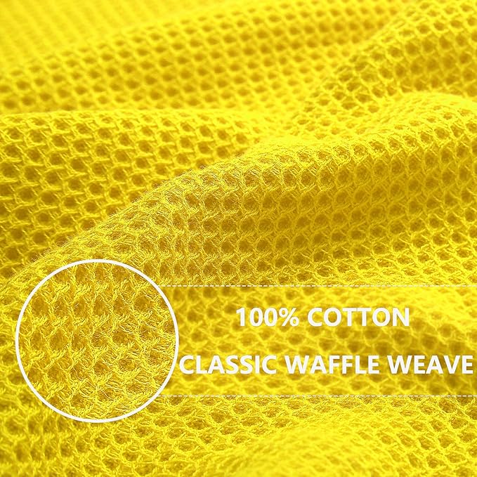 Homaxy 100% Cotton Waffle Weave Kitchen Dish Towels, Ultra Soft Absorbent Quick Drying Cleaning Towel, 13 x 28 Inches, 8-Pack, Yellow