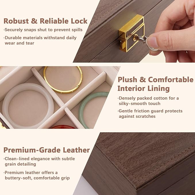 Homeanda Jewelry Box with Mirror Travel Jewelry Organizer 2 Layer Large Jewelry Storage Case Waterproof PU Leather Storage for Women Girls (Dark Brown)