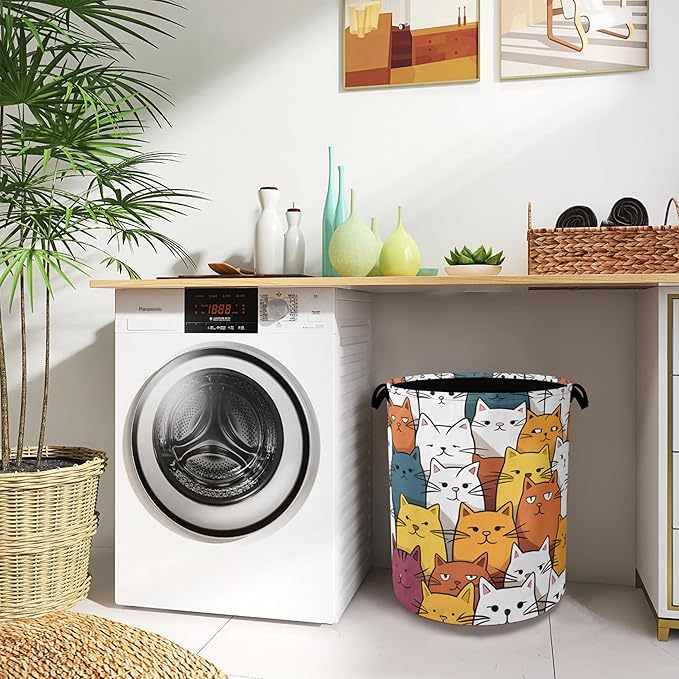 Funny Cat Laundry Basket,Foldable Oxford Cloth Tote Bag Laundry Hamper Clothes Storage Bucket Organizer for Bedroom Laundry Storage Dormitories 16" x 20.8"