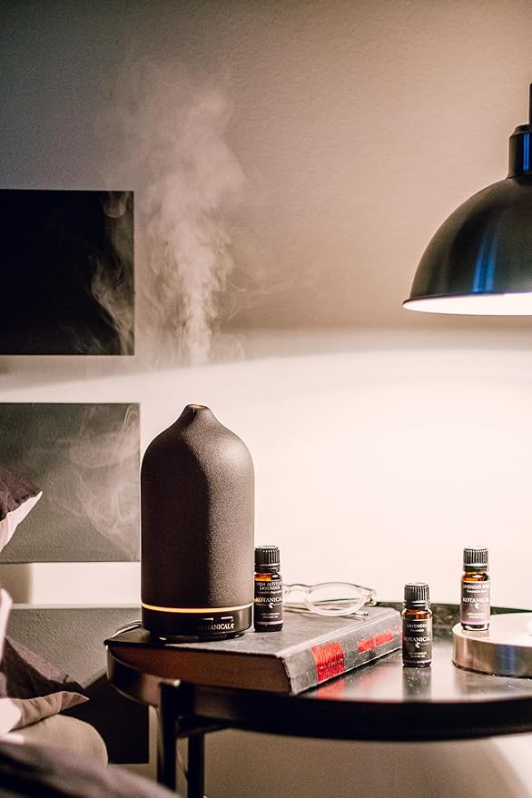 Black Stone Essential Oil Diffuser – Ceramic Aromatherapy Diffuser with Ultrasonic Mist, LED Ambient Light & Auto Shut-Off for Home, Bedroom, Office