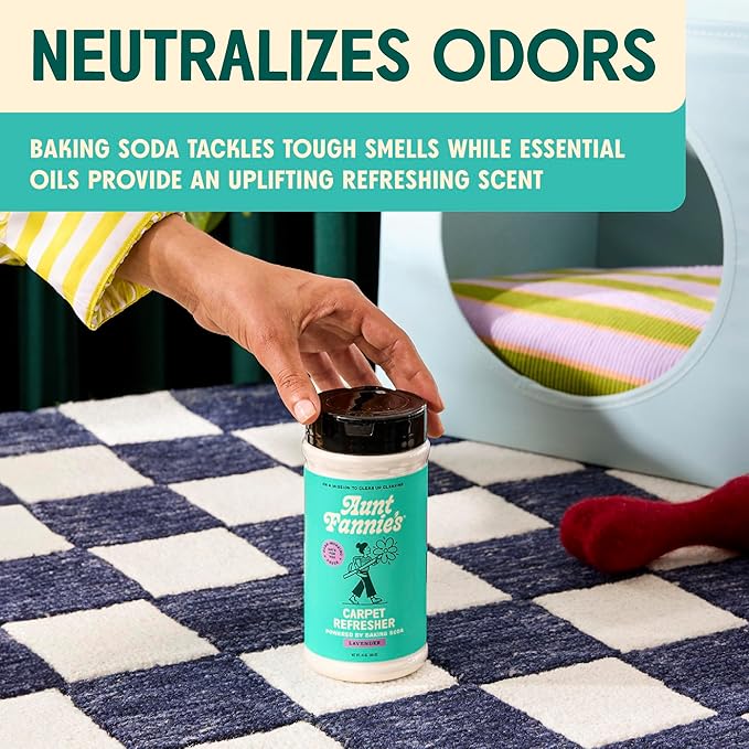 Aunt Fannie's Carpet Refresher & Deodorizer Powder, Multi-Purpose Rug, Carpet, and Upholstery Odor Eliminator for Homes with Cats and Dogs, Lavender Scent, 16 Oz (Pack of 2)