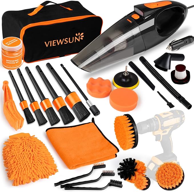 Viewsun 20PCS Car Cleaning Kit, Car Interior Detailing Kit with High Power Handheld Vacuum, Auto Detailing Drill Brush Set, Cleaning Gel, Complete Car Wash Kit Supplies for Deep Cleaning