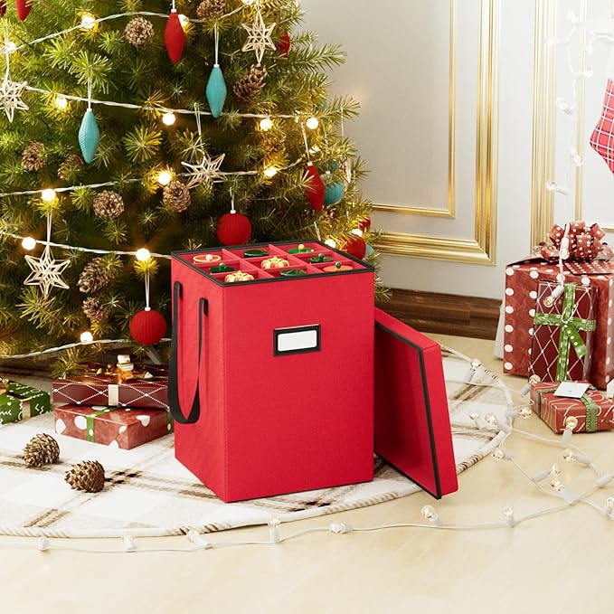 Christmas Nutcracker and Figurine Collectible Storage Box - Stores Up to 9-16" Tall Nutcrackers, Ornaments, and More - Holiday Decor Organizer with Adjustable Dividers - Nutcracker not Included (Red)