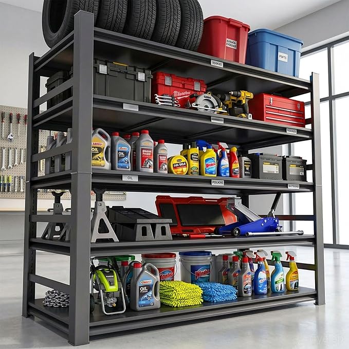 Notmise Garage Shelving 5-Tier Heavy Duty Adjustable Metal Storage, 2500Lbs Industrial Shelf Unit Black, Easy to Assemble (87" H x 47.2" W x 23.6" D)