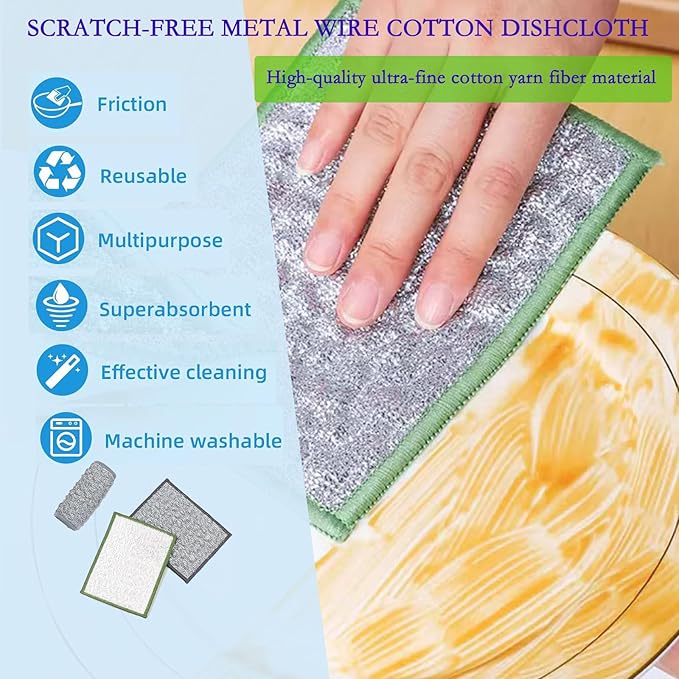 xingjieyun New Scratch-Resistant Multi-Functional Metal Wire Dish Cloth, Double-Sided for Wet and Dry use, Suitable for Washing Dishes, cookware, Sinks, stoves, and Kitchen Cleaning. (5PCS)