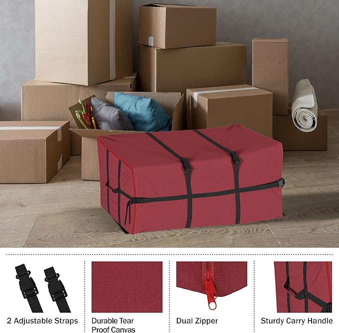 Christmas Tree Storage Bag for 7.5-Foot Artificial Trees - Canvas Storage Tote Protects Holiday Decorations and Inflatables by Elf Stor (Red)