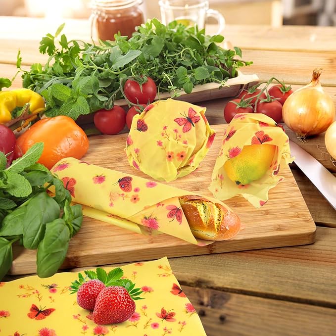 Reusable Beeswax Wraps 17 x 47 Inch Large Beeswax Food Wraps Eco-Friendly Sustainable Organic Cotton Food Storage Wraps for Sandwich, Cheese, Bread, Snacks (Butterfly)