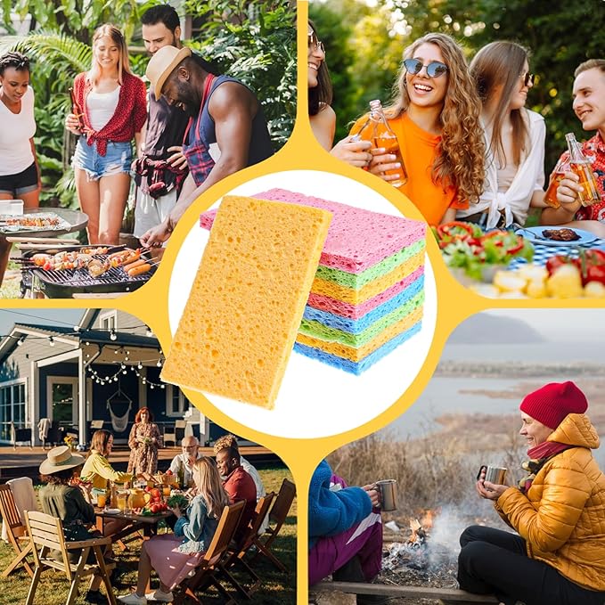 120 Pcs Kitchen Sponge Bulk Compressed Cleaning Scrub Colored Sponge, Natural Sponges Wood Pulp Sponges for Dishes for Kitchen Bathroom Cars(4.3"x2.7"x0.4")