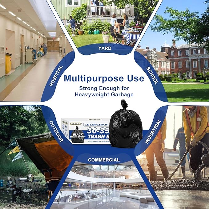 30-35 Gallon Black Trash Bags 120 Count - 32" x 37" Large Garbage Bags, 30+ Gallon Strong Trash Can Liners for Home, Commercial Use,Yard Waste, Bulk