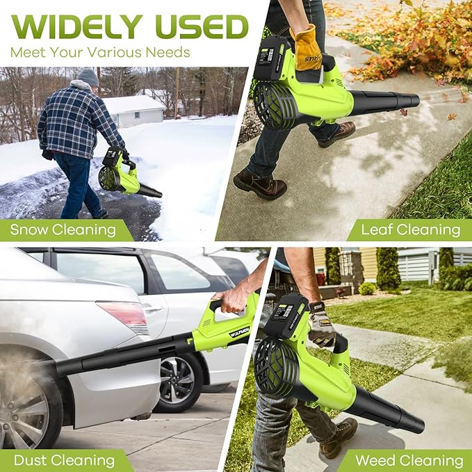 Leaf Blower, Electric Cordless Leaf Blower with 2 Batteries and Charger, 2 Speed Mode, Lightweight Cordless Blower for Blowing Leaves, Patio Cleaning, Blowers for Lawn Care and Dust
