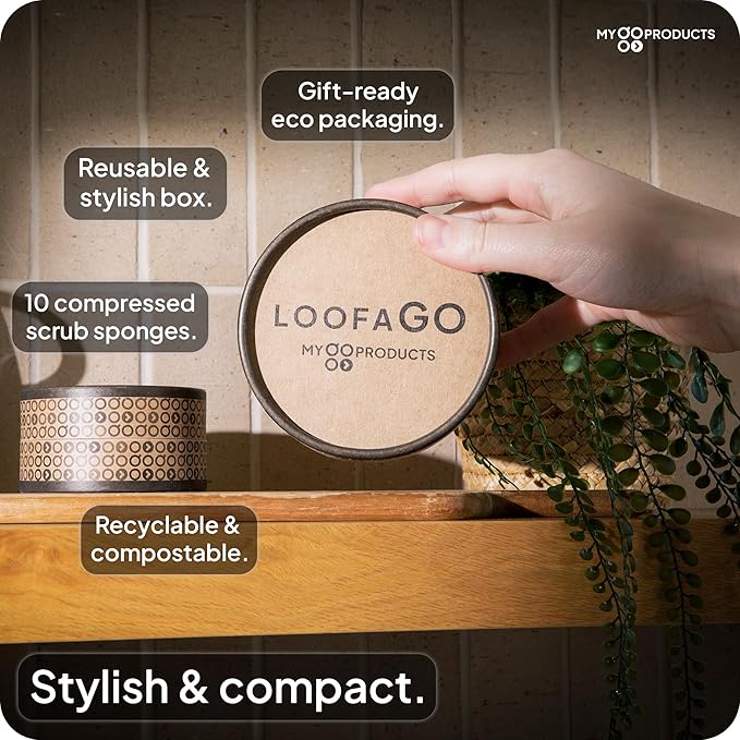 LoofaGO (10-Pack) Natural Loofah Sponges - 100% Biodegradable, Compostable & Plastic-Free, Non-Scratch Scrubbers for Kitchen, Dishes & Bath (Zero-Waste)